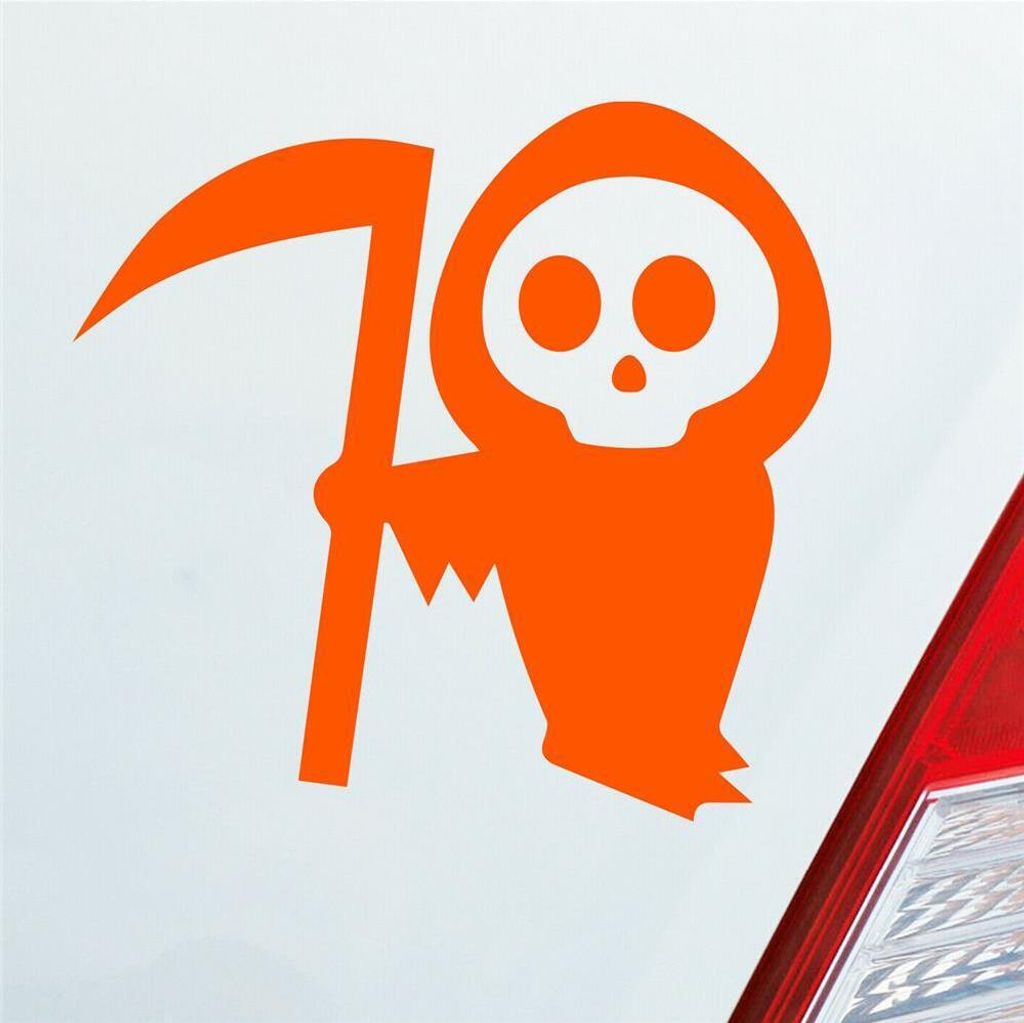 Auto Aufkleber Sensenmann Tod tot Death Sense Mann 10x10 cm Orange Sticker Heckscheibenaufkleber
