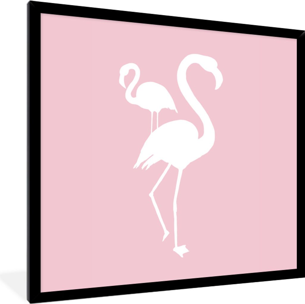 MuchoWow MuchoWow Gerahmtes Poster Flamingo - Weiß - Illustration 40x40 cm - Poster mit zchwarzem Bilderrahmen - Mit Rahmen - Wanddekoration S...