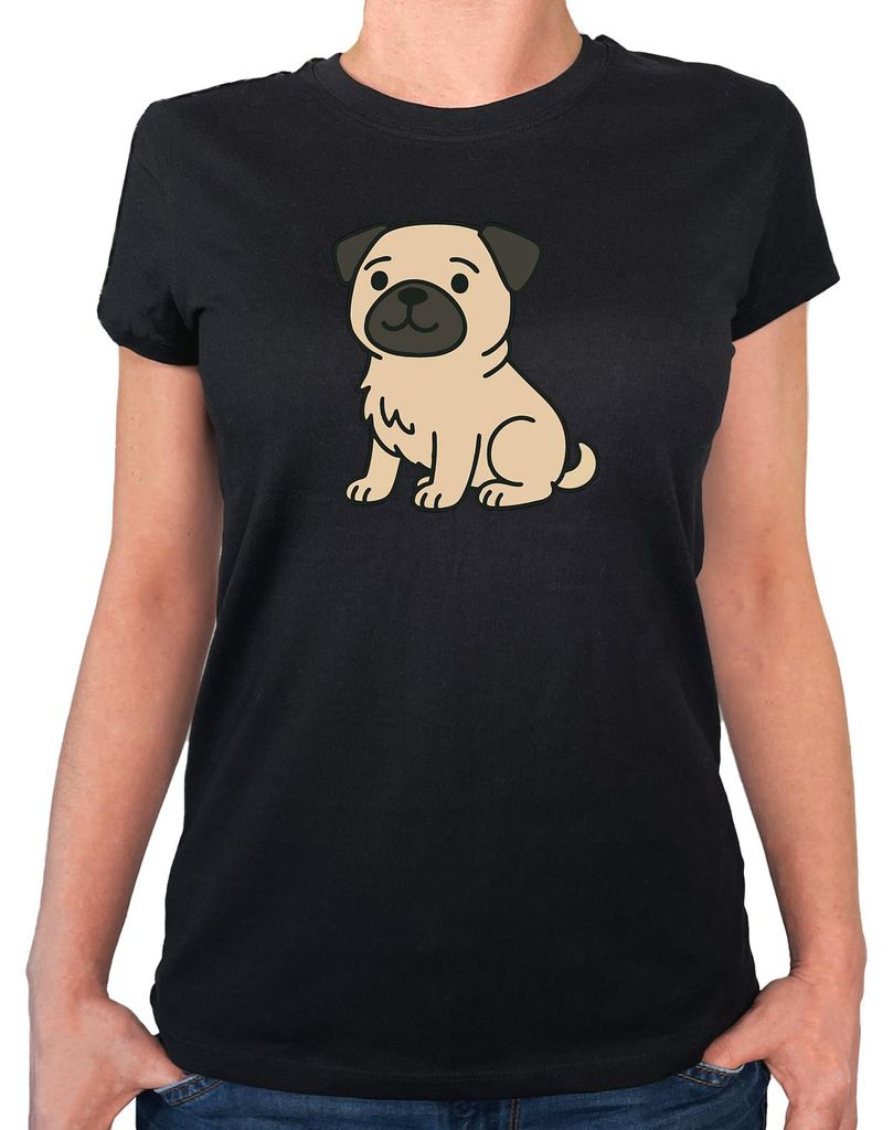 Huuraa Damen T-Shirt Mops Pug Comic S Black Bio Baumwolle Fairtrade Damenshirt Geschenkidee