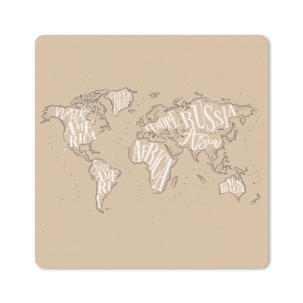 MuchoWow Mauspad Mousepad Weltkarte - Braun - Weiß - Buchstaben 30x30 cm - Mousepads - Maus Mat - Pad - Mausunterlage - Gaming
