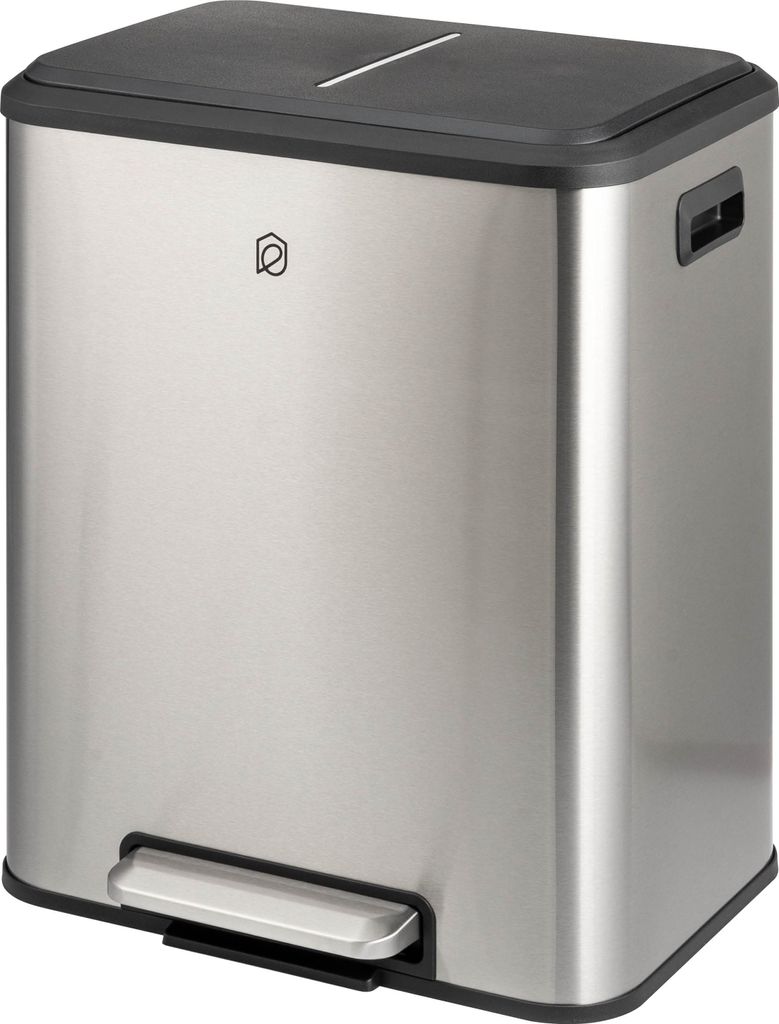 eluno Abfalleimer, Treteimer - 2 Fächern mit je 15 Liter Fassungsvermögen, herausnehmbare Inneneimer aus Kunststoff, seitliche Griffe, großes Fu...