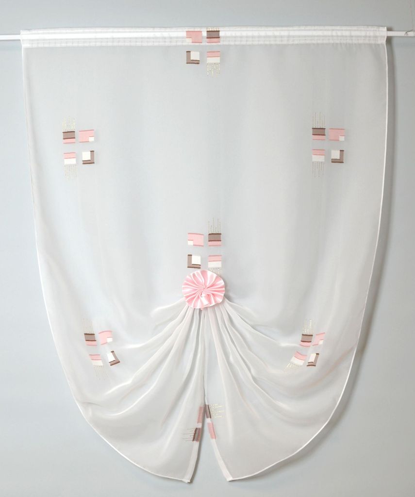 Fertiggardine Scheibengardine Bogen 71x83 BxH rosa-braun-goldlurex