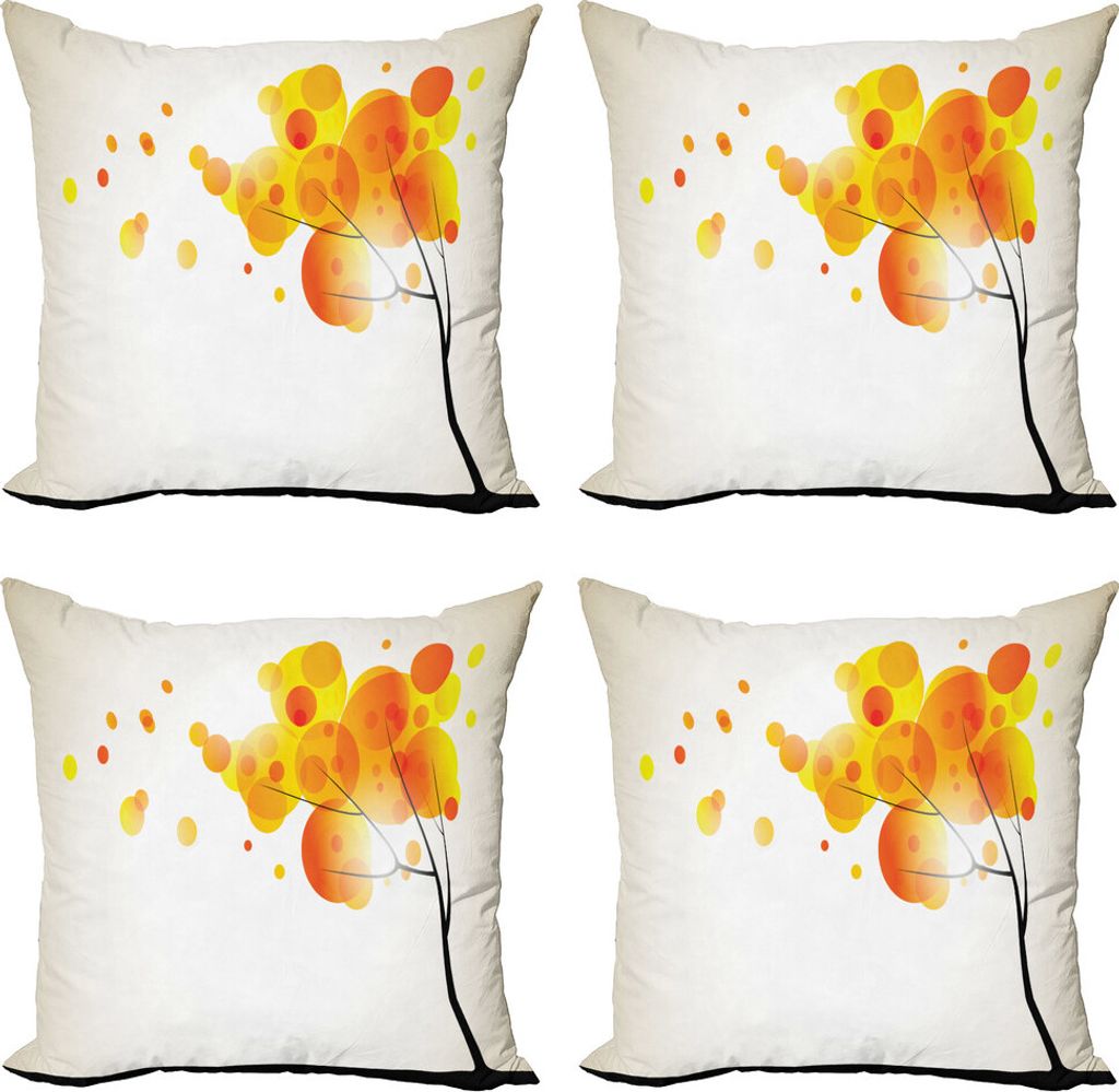 ABAKUHAUS Abstrakt Kissenbezug Set (4 Stück), Autumn Sun und Bäume, Moderner Doppelseitiger Digitaldruck, 50 cm x 50 cm, Gelb Orange und Schwarz