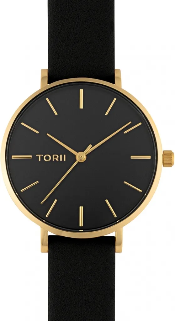 Montre analogique femme TORII cadran noir et bracelet en cuir chic
