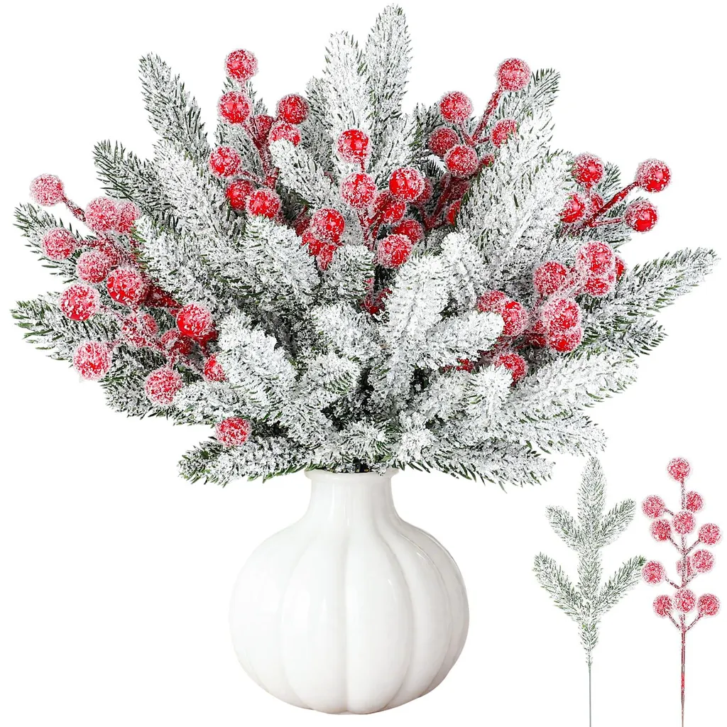 30 Branches de Sapin Artificielles à Baies Rouges pour Déco Noël