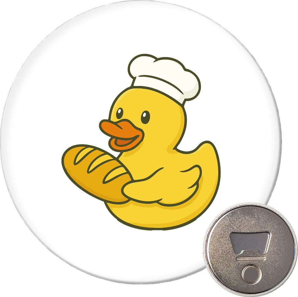 Huuraa Magnet Quietscheente Bäckerei Comic Gummiente 59mm Kühlschrankmagnet rund Flaschenöffner Geschenkidee