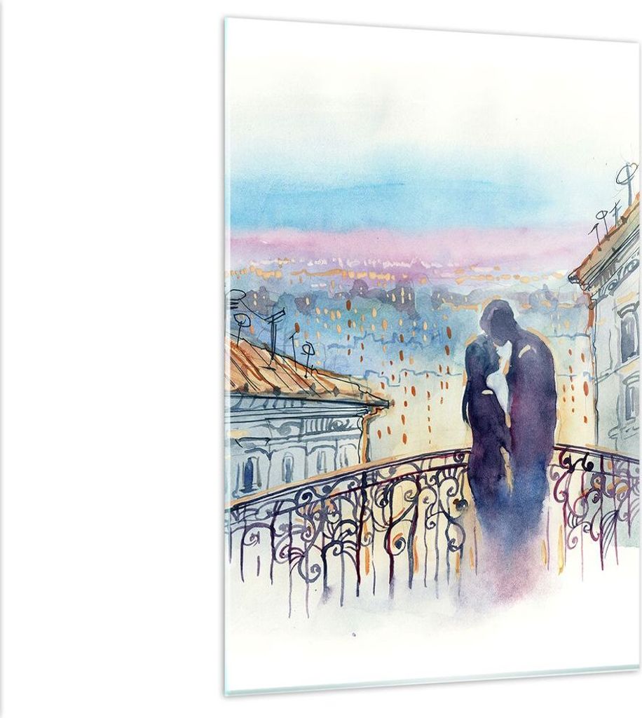 Bilder auf glas - Einteilig - Paar Liebe Stadt Brücke - 80x120cm - Glasbilder - Wandbilder - Bilder - zum Aufhängen bereit - Wanddekoration aus G...