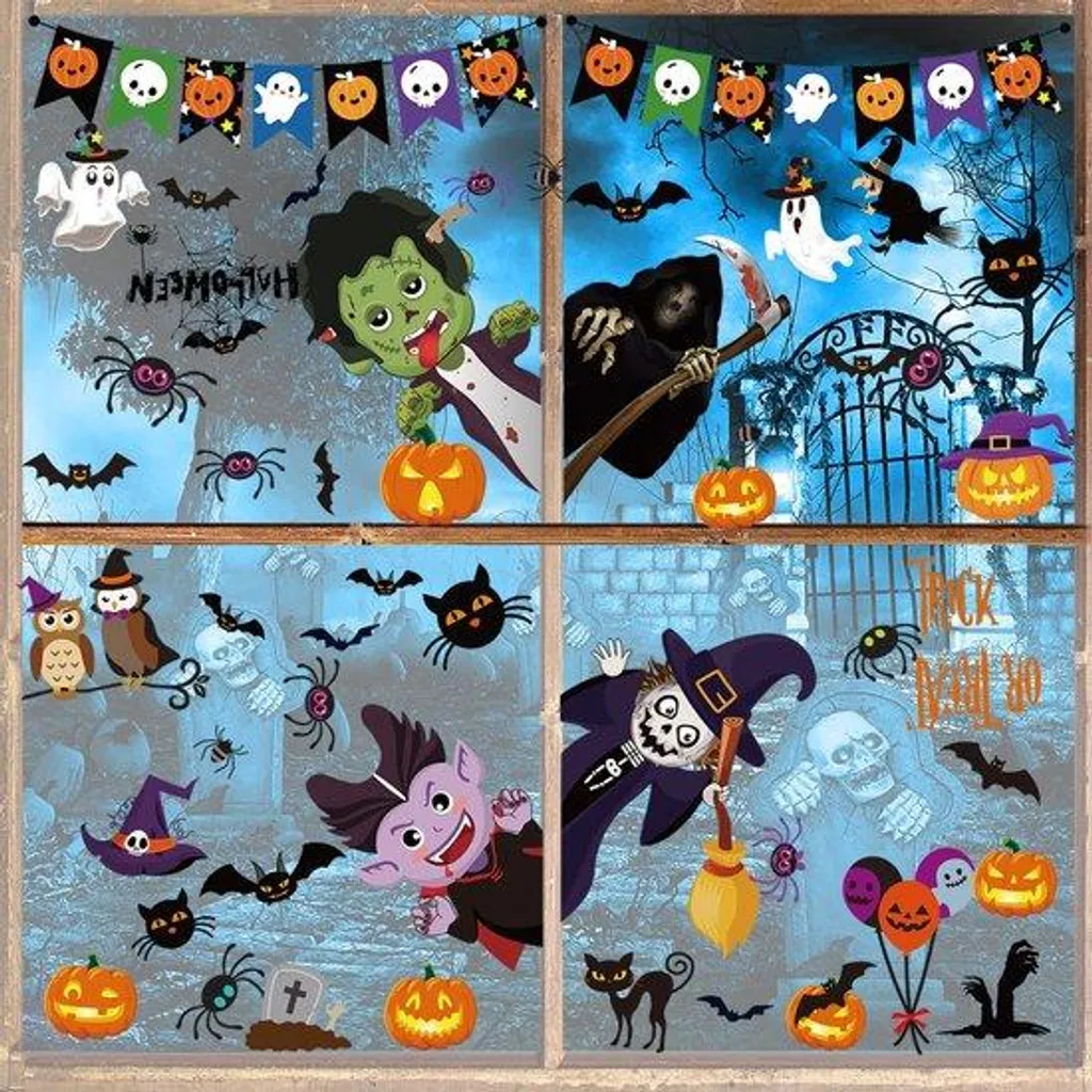 Feuilles décoration Halloween faciles à poser : kit 55 pièces double face