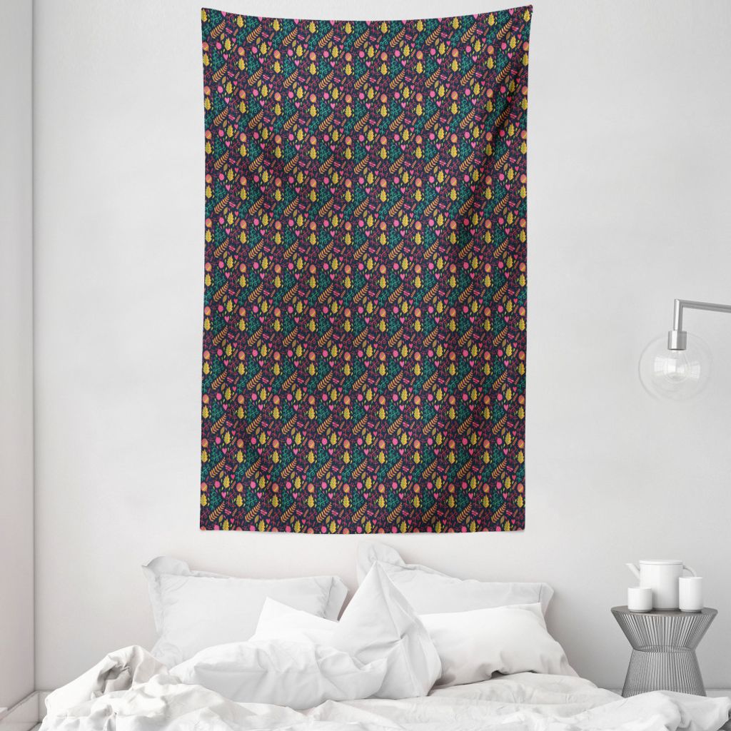 ABAKUHAUS Garten Wandteppich und Tagesdecke, Sommer-Laub-Herzen aus Weiches Mikrofaser Stoff Waschbar ohne Verblassen Digitaldruck, 140 x 230 cm, M...