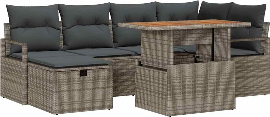 Garten-Sofa-Set 7 pcs Grau Poly-Rattan