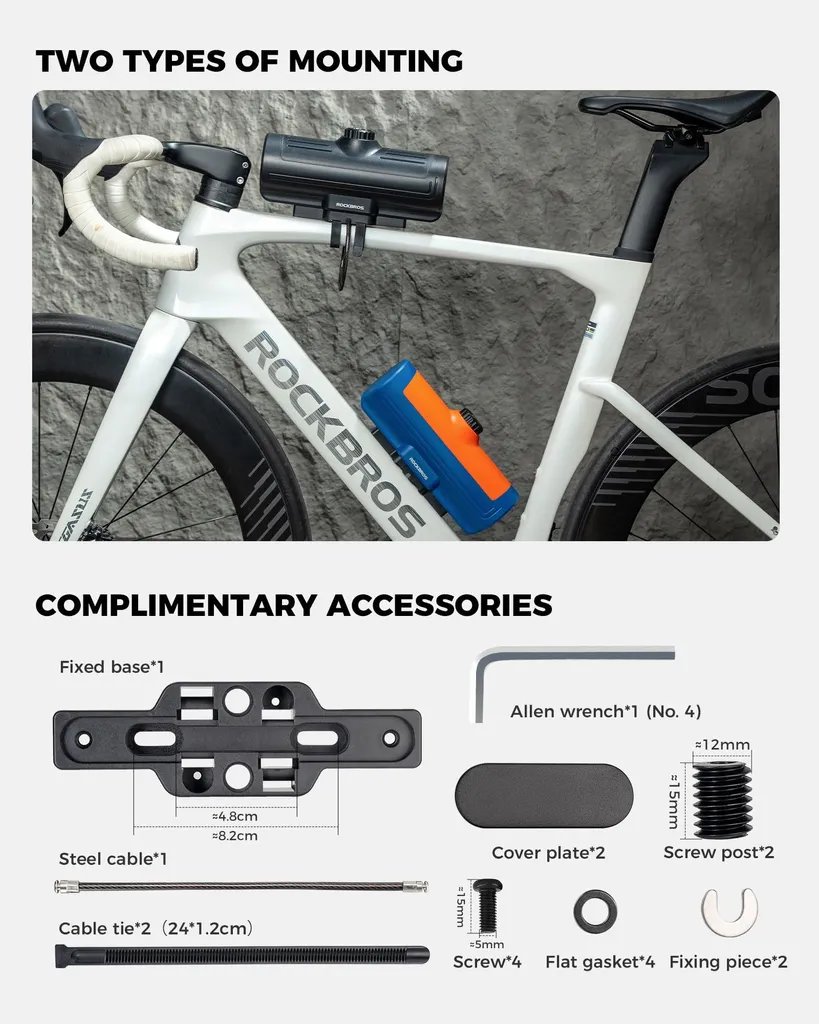ROCKBROS Sac De Guidon Vélo 2,5 L – Avec Bandoulière Réglable – Fixation 3 Points – Bleu-orange – Pour VTT, Route, Scooter