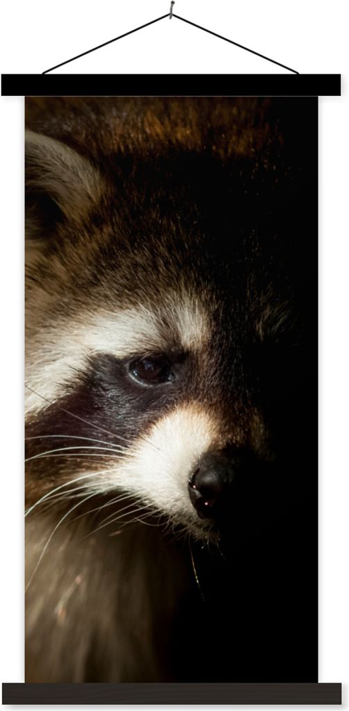 MuchoWow Textilposter Waschbär - Wilde Tiere - Schwarz 40x80 cm mit schwarzem Rahmen - Wandemalerei