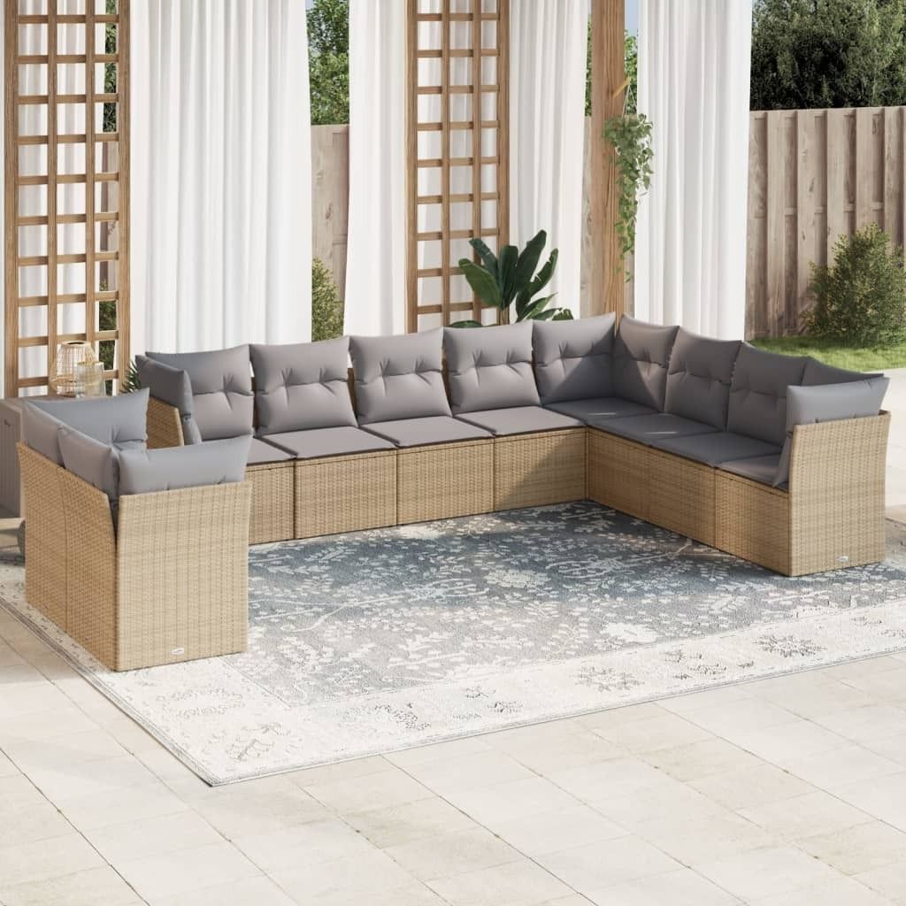 Maison Exclusive - 10-tlg. Garten-Sofagarnitur mit Kissen Beige Poly Rattan