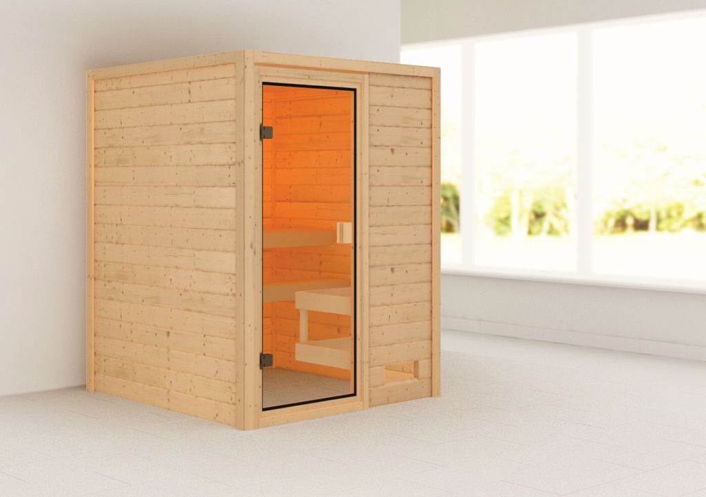 Karibu Sauna Innensauna Sandra Fronteinstieg ohne Zubehör 145x145x187 cm ohne Dachkranz
