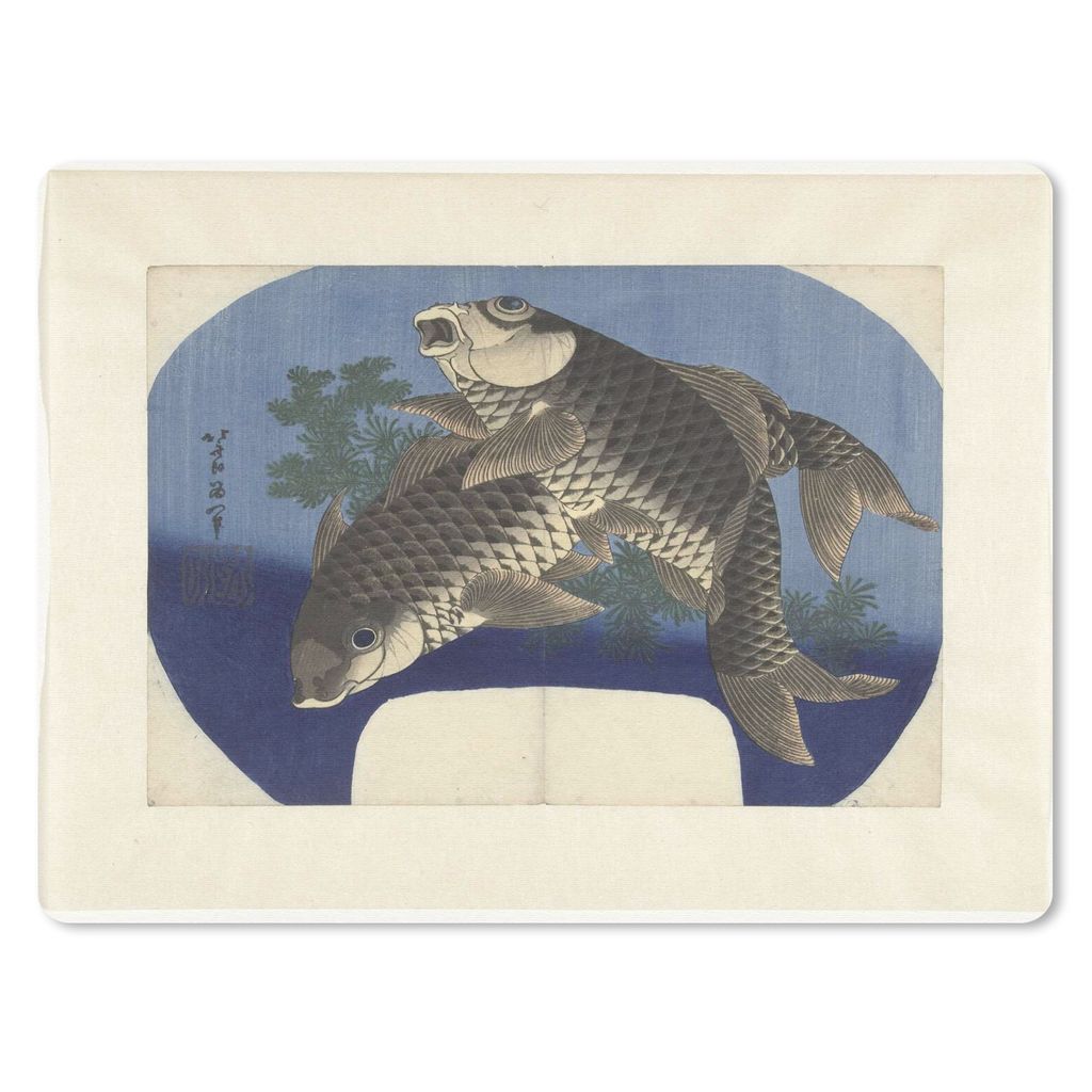 MuchoWow Mauspad Mousepad Zwei Karpfen - Gemälde von Katsushika Hokusai 23x19 cm - Mousepads - Maus Mat - Pad - Mausunterlage - Schreibtischunte...