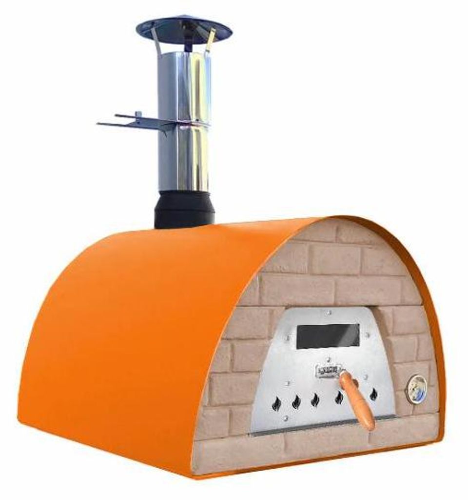 Veloce Pro 70 Holzbackofen – Ziegelfront Terrakottaoptik Ofenfarbe: orange Ofengestell: Gestell Atlas rot