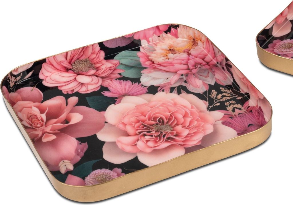 Dekoteller ROSENGARTEN quadratisch 20cm rosa gold aus Metall Formano WA