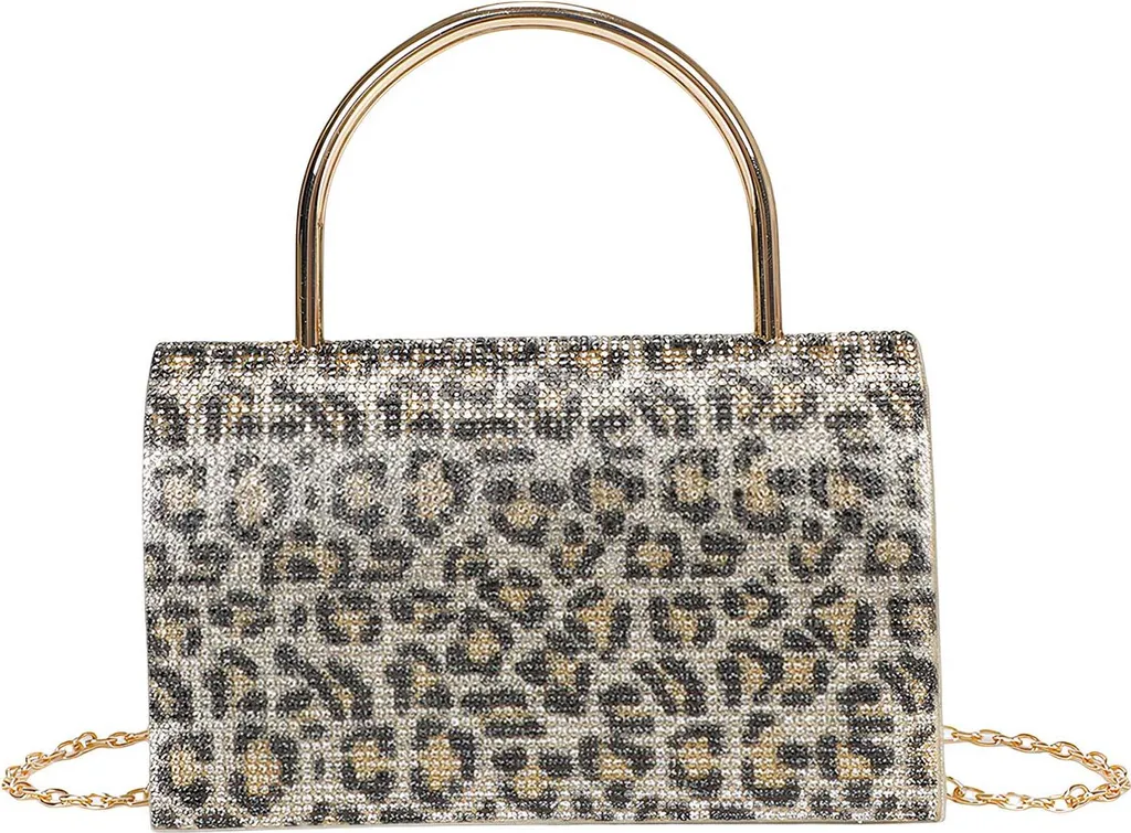 Sac de Soirée Aspect Strass Doré avec Anse Métallique Design