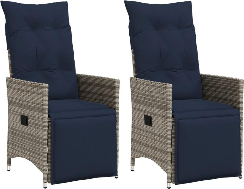 Gartenstühle Verstellbar 2 Stk. mit Kissen Grau Poly Rattan, Gartenstühle DesignMöbel Neu