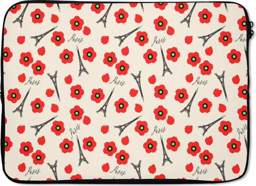 MuchoWow Laptop Hülle 14 ZollMuster - Paris - Eiffelturm - Blumen Laptoptasche - Laptoptasche - Stoßsicher - Schutzhaube
