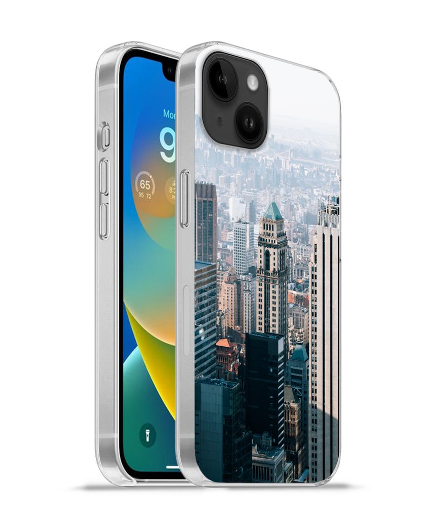 MuchoWow Handyhülle Schutzhülle Hülle für Apple iPhone 14 Plus - Soft case New York - Skyline - Nebel Silikon Softcase Handy Hülle - Abbildung