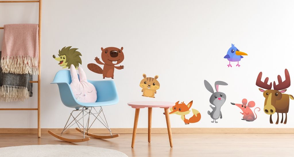 Muralo Wandsticker Bunte Mrchenwaldtiere 75 x 150 cm Wandtattoo Wanddeko Aufkleber Set Kinderzimmer XXL