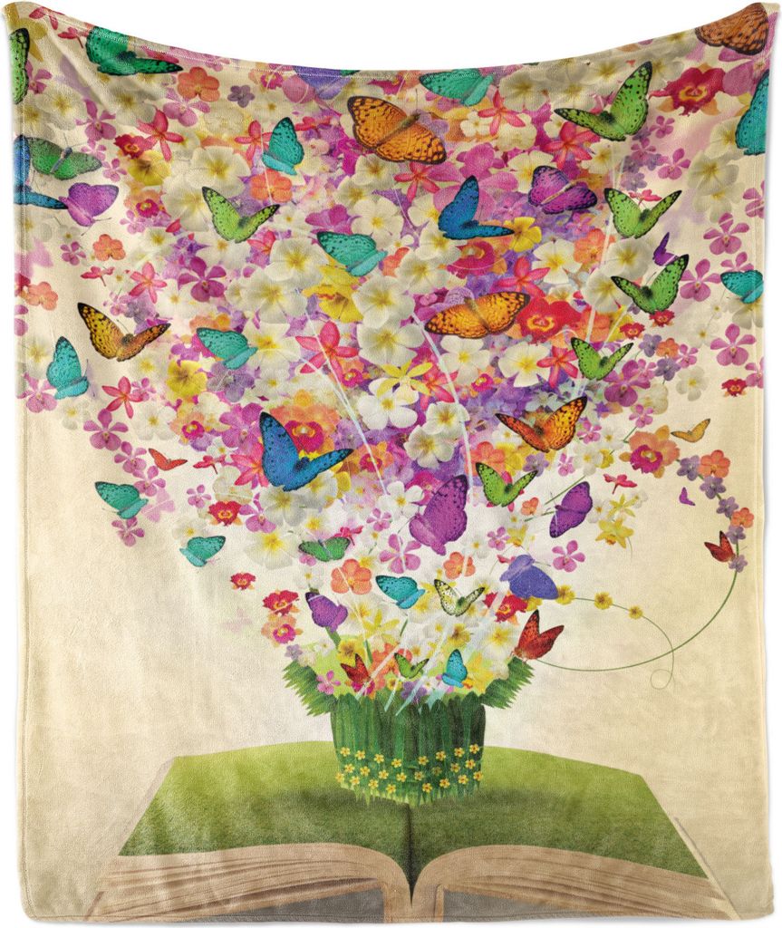 ABAKUHAUS Schmetterling Weich Flanell Fleece Decke, Bunte Fliegen Frühling Motten in einem Buch, 175 x 230 cm, Apfelgrün Mehrfarbig