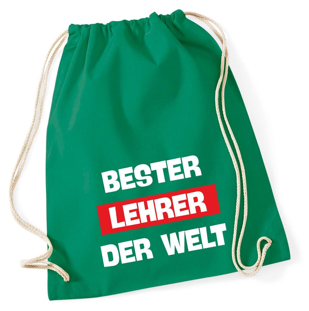 Huuraa Turnbeutel Bester Lehrer der Welt 12 Liter Kelly Green Baumwolle Rucksack Geschenkidee