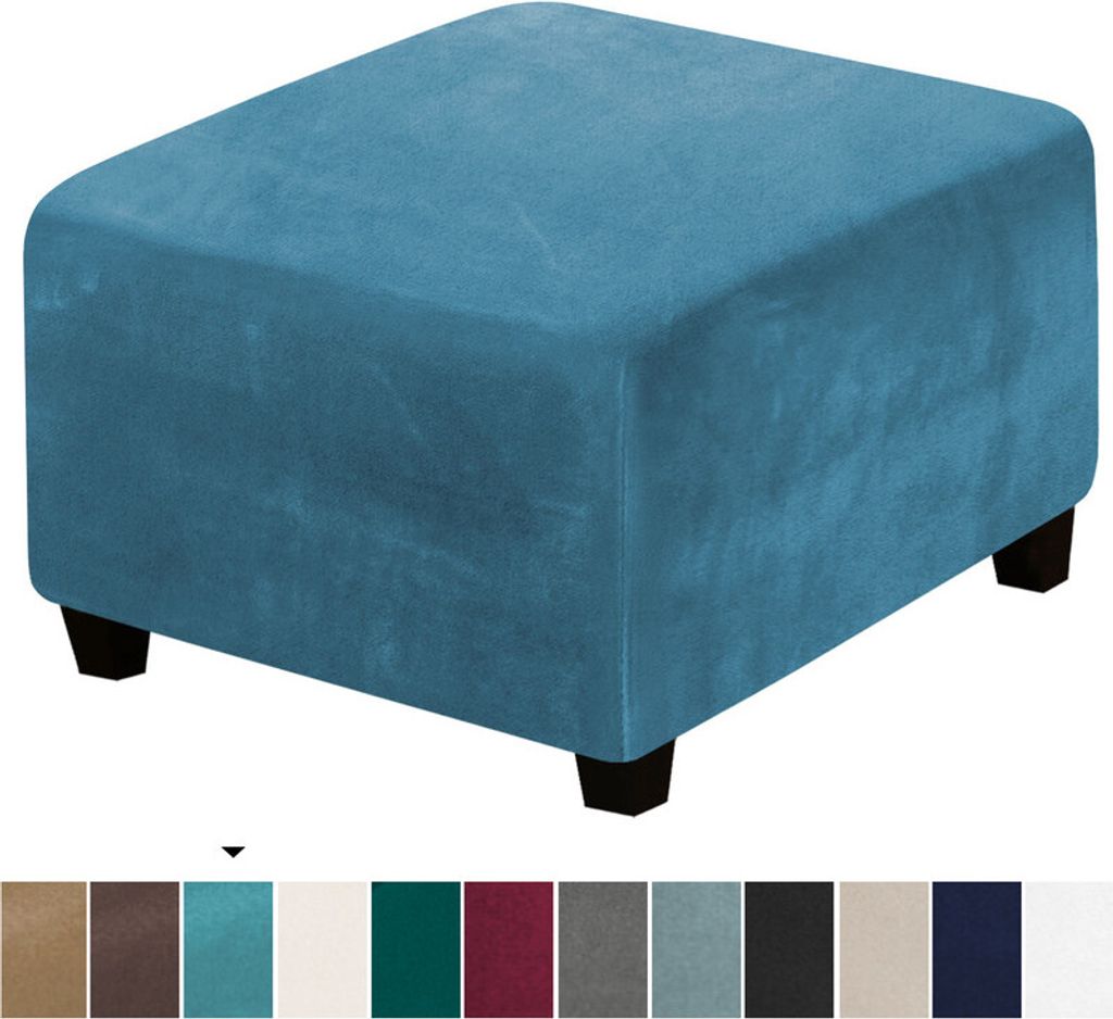(Peacock Blue) Square Stool Cover Stretch Ottoman Cover Obrázek produktu 