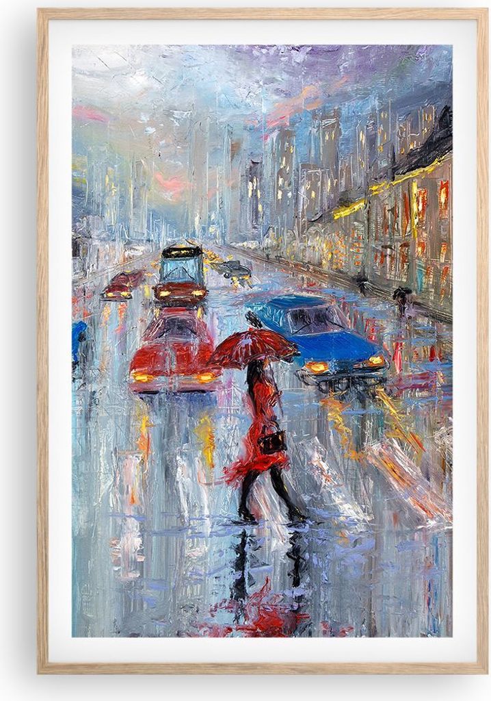 Gerahmtes Poster - Rahmen in heller Eiche - Acryl Stadt Regen - 61x91,5 cm - Wand Bild - Wanddeko - Wandbilder - Wandposter - Bilderrahmen - Bilder...