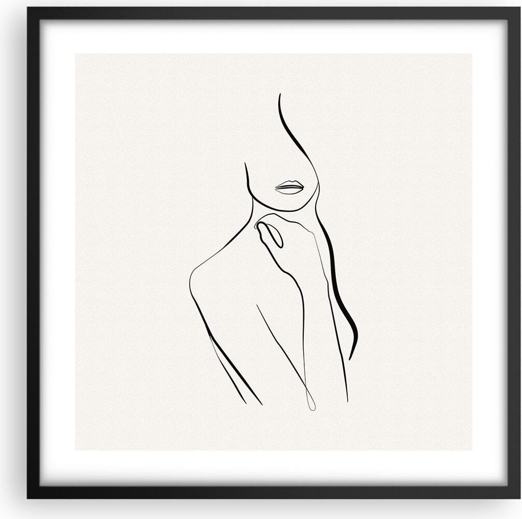 Gerahmtes Poster - Schwarzer Rahmen - Frau Skizze Zeichnung - 50x50 cm - Wand Bild - Wanddeko - Wandbilder - Kunstposter - Wandposter - Bilderrahme...