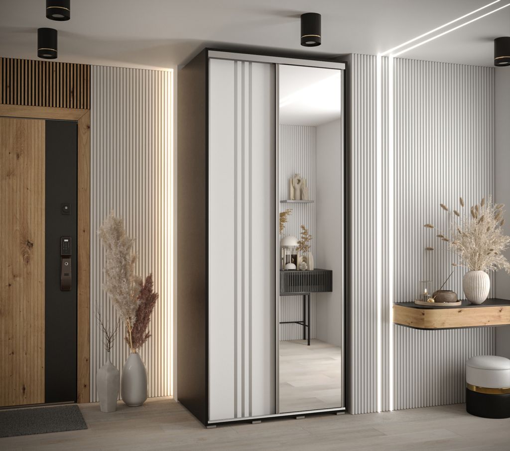 Kleiderschrank YVONA 7 – 120/60 cm, schwarz/weiß/silber