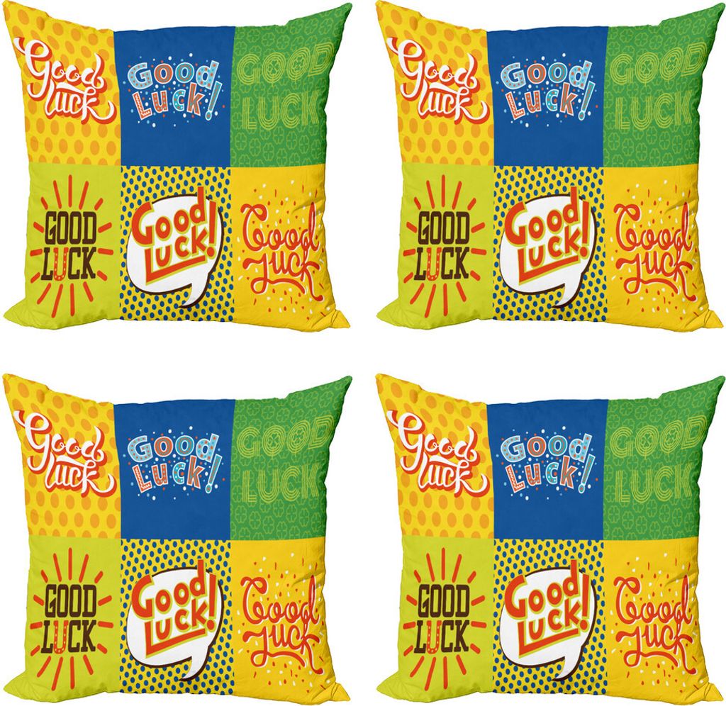 ABAKUHAUS Abschiedsparty Kissenbezug Set (4 Stück), Glück Pop-Art, Moderner Doppelseitiger Digitaldruck, 50 cm x 50 cm, Mehrfarbig