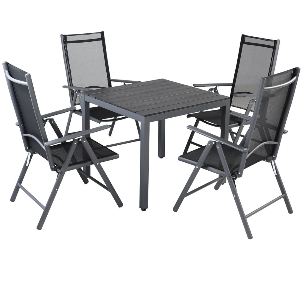 Gartentisch und 4 Stühle Sitzgruppe Metallrahmen 5-teilige Gartengarnitur 