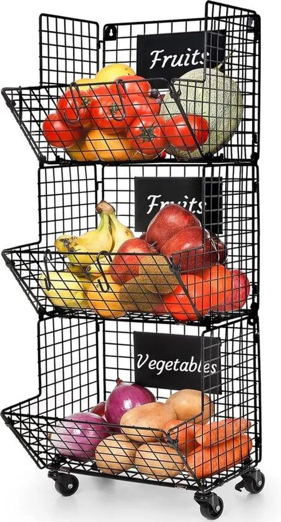 Organisateur mural métallique noir à 3 niveaux pour cuisine et garage