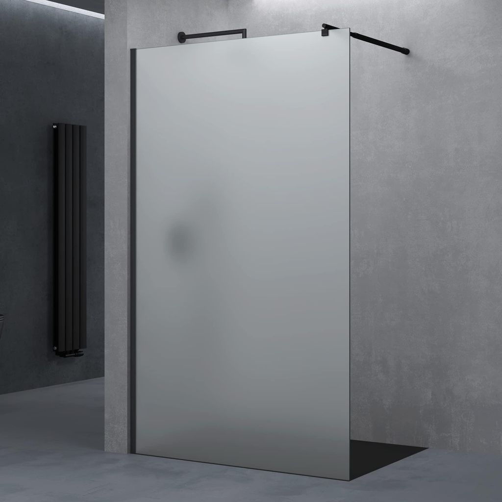 doporro Duschwand für Dusche Duschabtrennung 100x200cm Schwarz Walk-In Dusche 8mm ESG-Sicherheitsglas Vollsatiniert inkl. NANO Bremen01VS