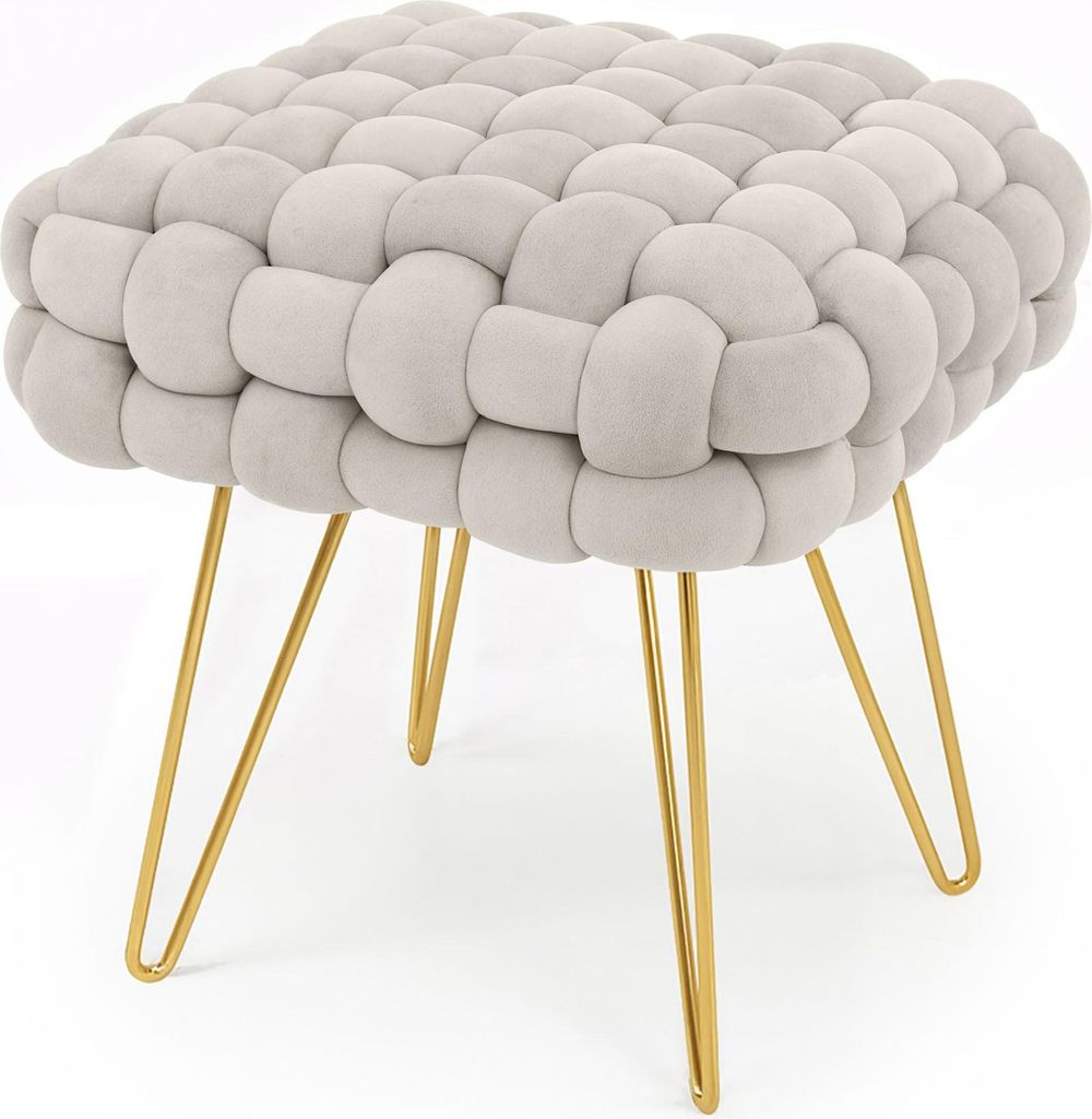 Polsterhocker aus Samt geflochten 38 cm DOTTY Creme