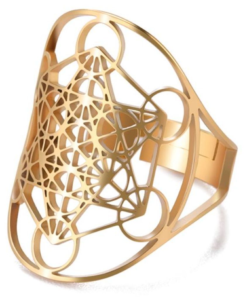 Ring "Metatron" Edelstahl vergoldet offen verstellbar