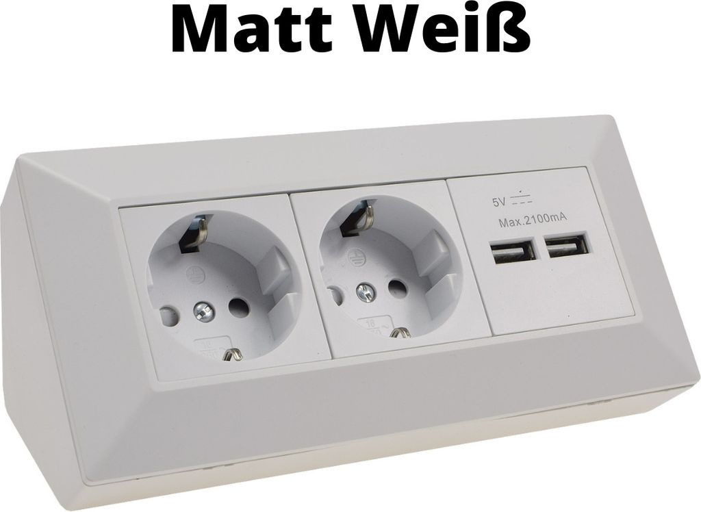 ChiliTec Steckdosenblock 2-fach + 2 USB für Küche Büro Weiß