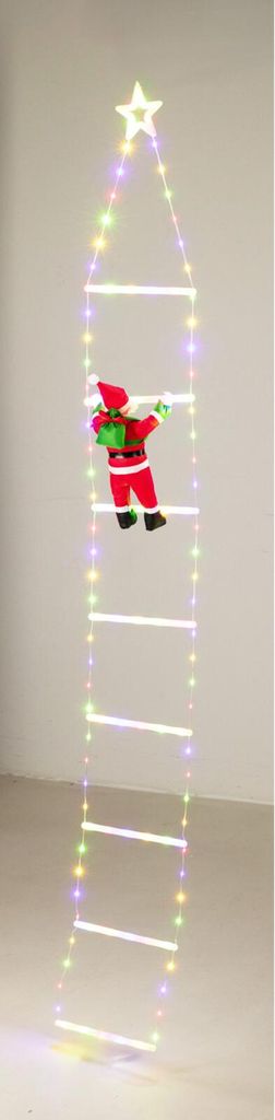 Weihnachtsdekoration, 124 LEDs, Weihnachtsmann auf Leiter, 2 m