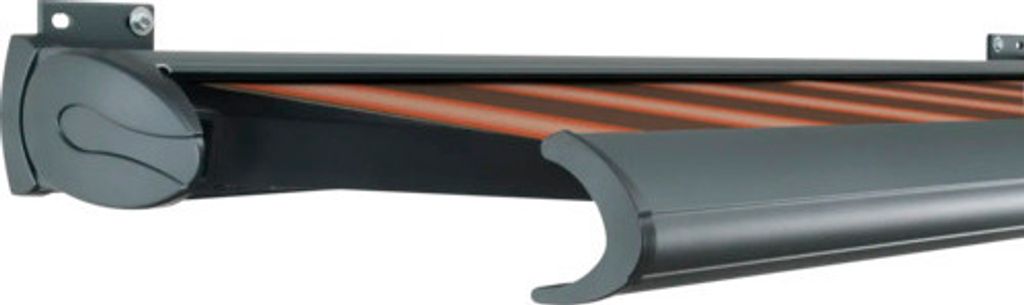 SOLUNA Kassettenmarkise Exklusiv 5,5x2 Dessin S3013 Gestell RAL 7016 anthrazitgrau Antrieb links inkl. Motor und Wandsch