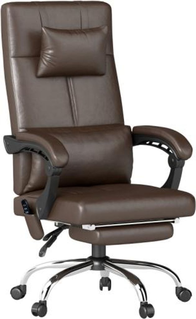 Buerostuhl 67x66x123 cm Braun Mit Massagefunktion Ergonomischer Chefsessel Heizung Liegefunktion Lendenstuetze Drehstuhl Wippfunktion Fussstuetze
