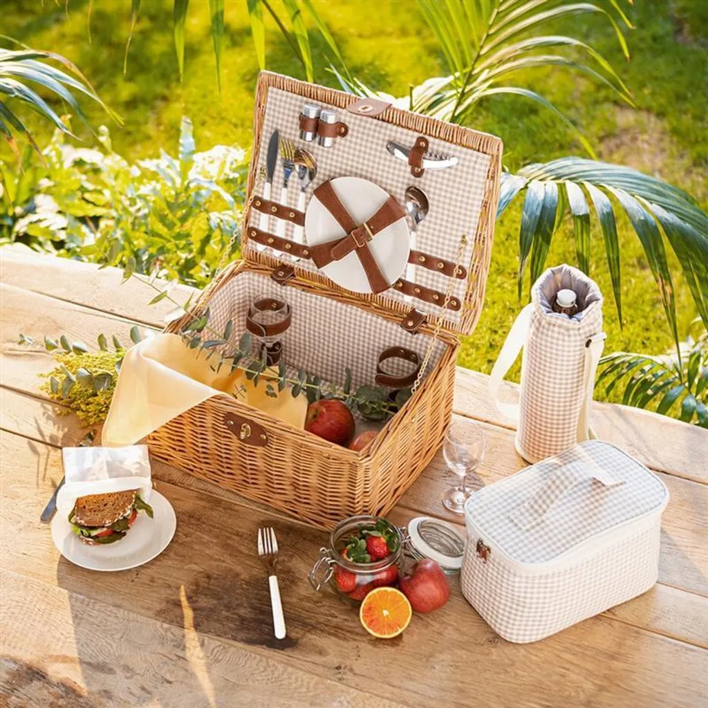 Panier Pique-nique 16 Pièces en Osier pour 2 Personnes avec Sac Isotherme