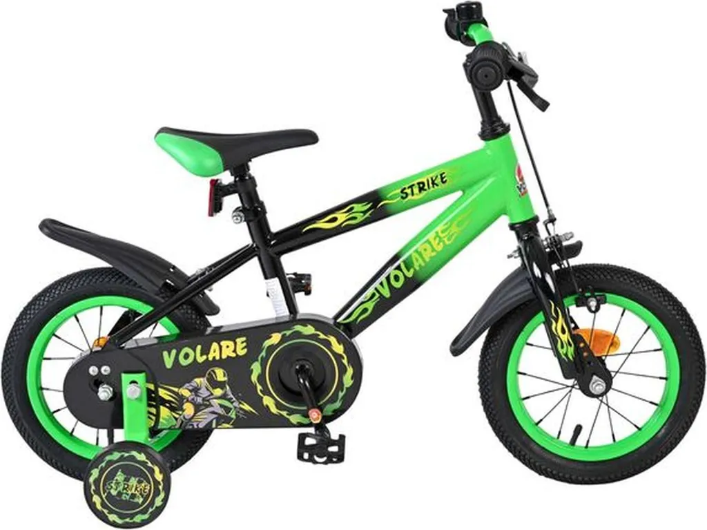 Vélo enfant Volare Strike 12 pouces Garçon Noir et Vert avec Stabilisateurs