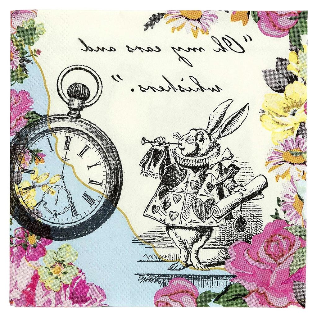 Alice im Wunderland Servietten | Papierservietten mit floralen Motiven für die Teeparty des verrückten Hutmachers, Geburtstagsparty | 20 Stück, ...