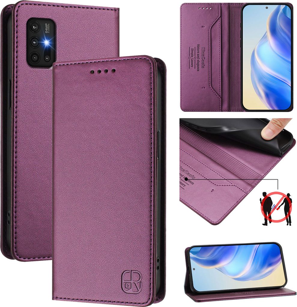 Lederhülle für Motorola Moto G30/G20/G10 Power Hülle Flip Brieftasche Kartenfächern Ständer Schutzhülle Lila
