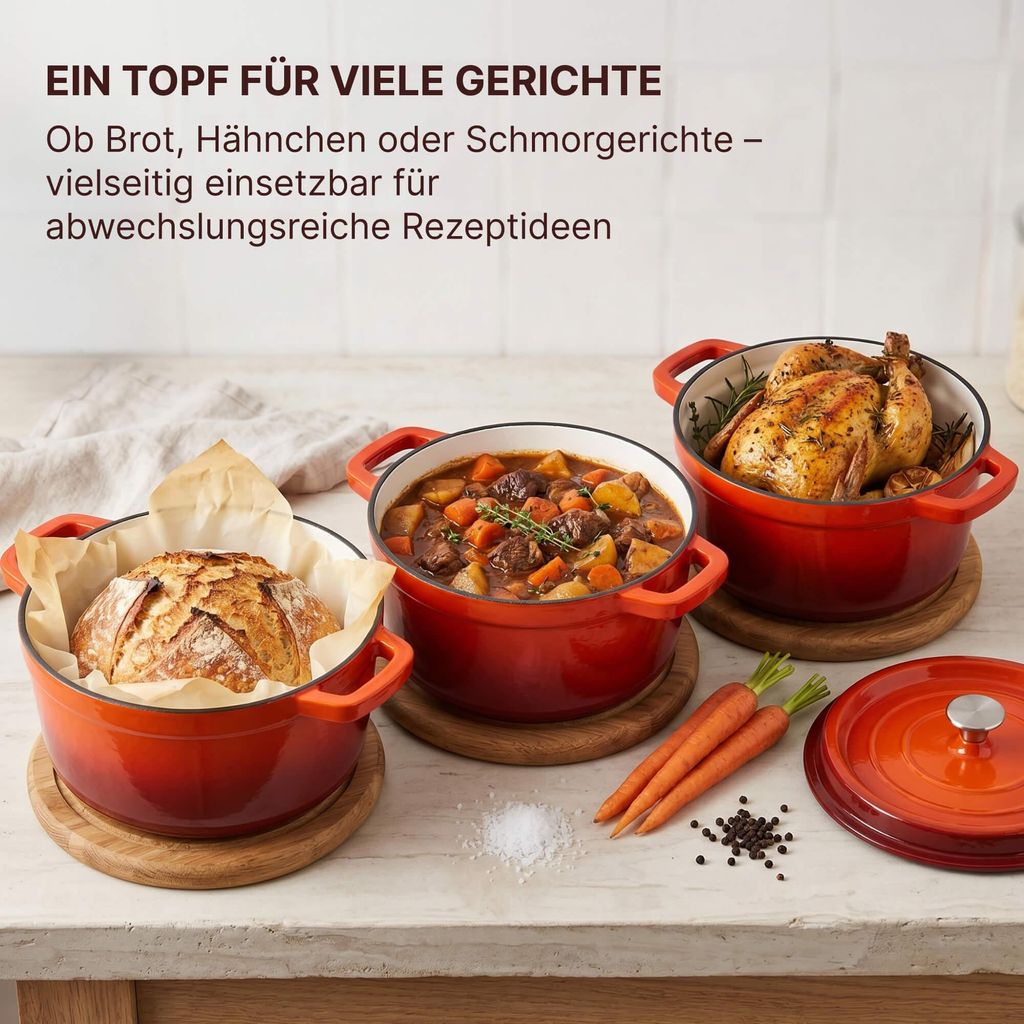 Emaillierter Gusseisen Topf mit Deckel Ø26 cm 5L