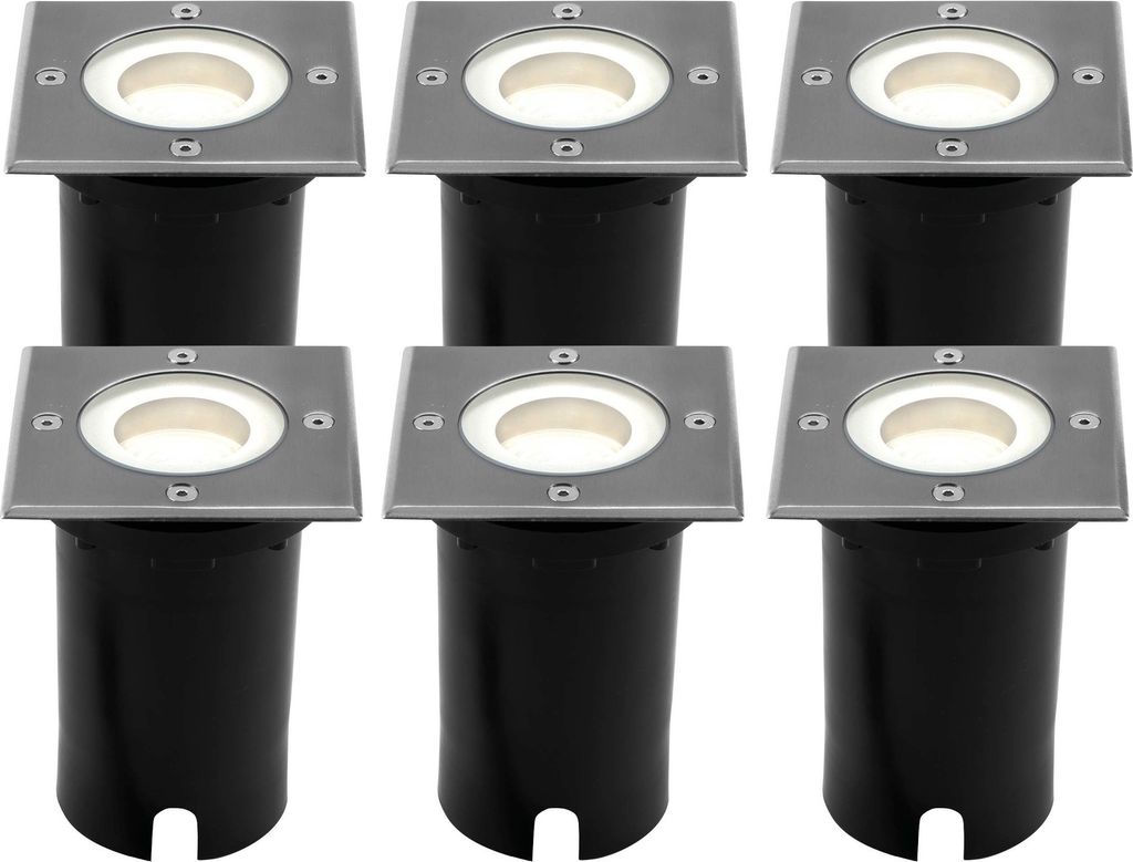 Ledvion 6er Pack Bodeneinbauleuchte, Quadratische LED Einbaustrahler, Edelstahl, IP67, 5 Watt, 4000 Kelvin, 1m Kabel, GU10, LED Einbaustrahler Auss...