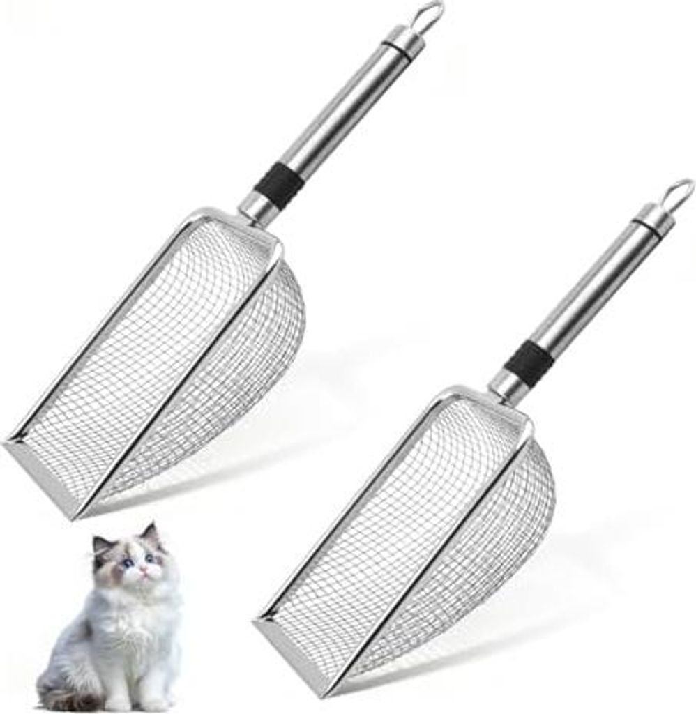 Katzenstreuschaufel, 2 Stück Katzenschaufel Edelstahl für Katzenklo Litter Box Scoop 3.8mm Porengröße Metall Katzenschaufel, katzenschaufel fü...