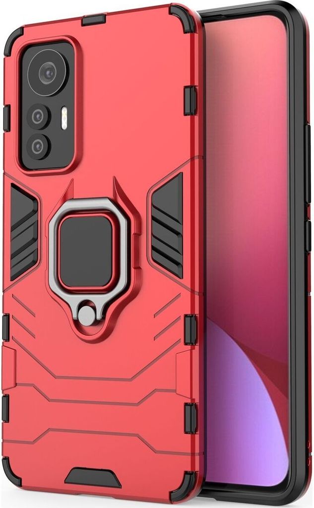 Mobigear Armor Ring Xiaomi 12 Lite Hülle Hardcase Backcover Stoßfest mit Ringhalter - Rot
